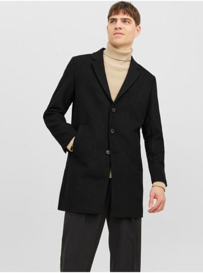 Jack&Jones Čierny pánsky kabát s prímesou vlny Jack & Jones Morrison