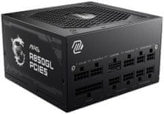 MSI zdroj MAG A850GL PCIE5/ 850W/ ATX3.0/ akt. PFC/ 7 rokov celk. záruka/ 120mm fan/ modulárna kabeláž/ 80PLUS Gold