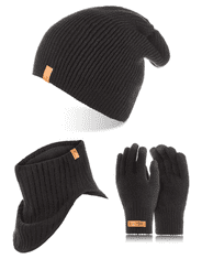 Brødrene 3W1 Pánska čiapka šál rúrka rukavice zimné CZ7 + K1 + R1 čierna