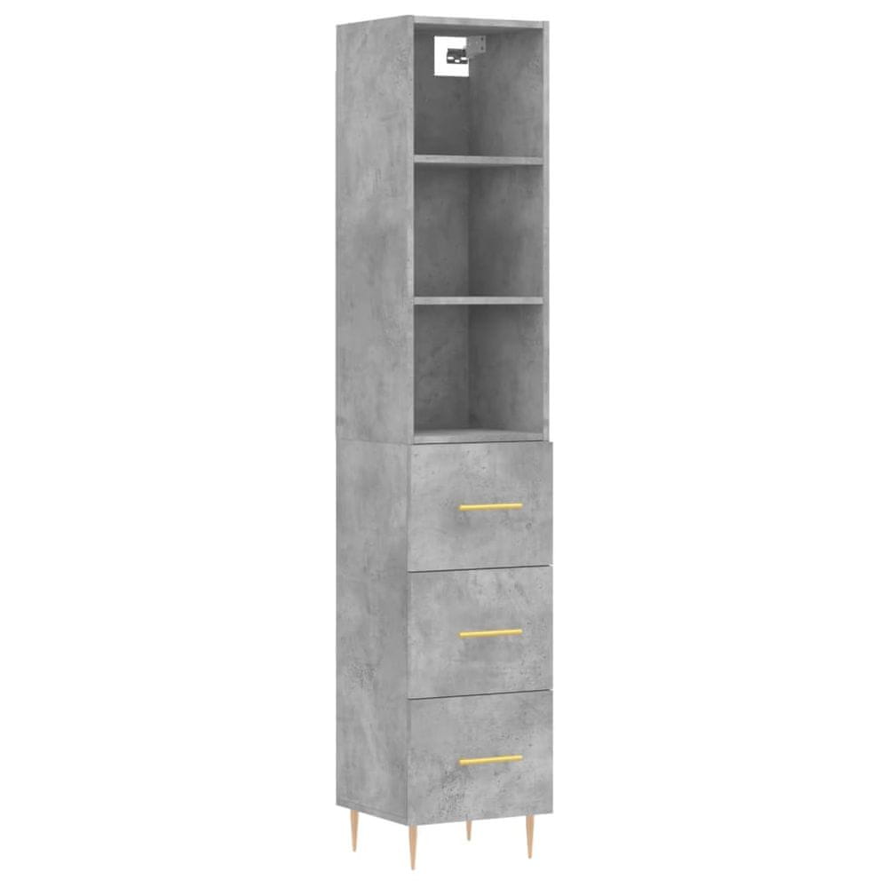 Vidaxl Vysoká skrinka betónová sivá 34,5x34x180 cm spracované drevo