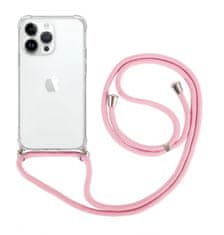 TopQ Kryt iPhone 15 Pro s ružovou šnúrkou priehľadný 105215