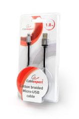 CABLEXPERT GEMBIRD kábel USB A Male/Micro USB Male 2.0, 1,8 m, opletený, čierny, blister