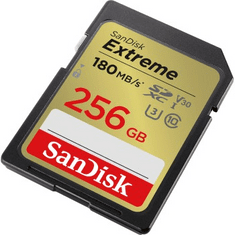 SanDisk Extreme 256 GB SDXC Memory Card 180 MB/s a 130 MB/s UHS-I, Class 10, U3, V30
