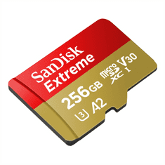 SanDisk Extreme microSDXC 256GB + SD adaptér 190MB/s a 130MB/s Read/Write A2 C10 V30 UHS-I U3