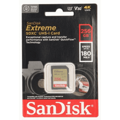 SanDisk Extreme 256 GB SDXC Memory Card 180 MB/s a 130 MB/s UHS-I, Class 10, U3, V30