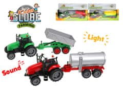 Kids Globe Traktor kov 25 cm na zotrvačník s vlečkou na batérie so svetlom a zvukom