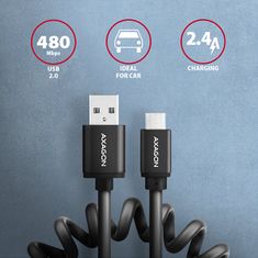 AXAGON BUMM-AM10TB, TWISTER kábel Micro USB <-> USB-A, 0.6m, USB 2.0, 2.4A, ALU, tpe, čierny