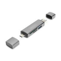 Digitus dvojitá čítačka kariet OTG (USB-C + USB 3.0) 1x SD, 1x MicroSD, 1x USB 3.0, šedá