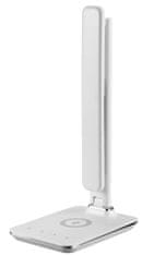 Immax LED stolná lampička Kingfisher/ Qi nabíjanie/ 8,5W/ 400lm/ 12V/2,5A/ 3 farby svetla/ sklápacie rameno/ biela