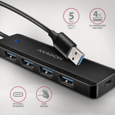 AXAGON HUE-C1A, 4x USB 5Gbps TRAVEL húb, USB-C napájací konektor, kábel USB-A 19cm