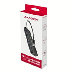 AXAGON HUE-C1A, 4x USB 5Gbps TRAVEL húb, USB-C napájací konektor, kábel USB-A 19cm
