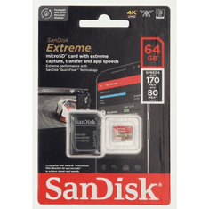 SanDisk Extreme microSDXC 64GB + SD adaptér 170MB/s a 80MB/s A2 C10 V30 UHS-I U3