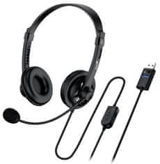 Genius headset - HS-230U, slúchadlá s mikrofónom, náhlavný, drôtový, s mikrofónom, ovládanie hlasitosti, USB, čierny