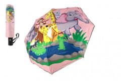 Teddies Dáždnik Zvieratká skladacia vystreľovacia látka/kov 28cm ružový