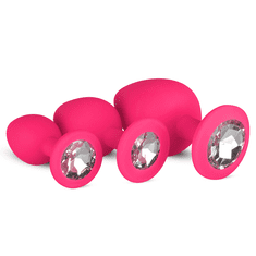 Easytoys Sada análnych kolíkov Silicone Butt Plug with Diamond - Pink