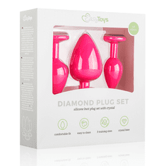 Easytoys Sada análnych kolíkov Silicone Butt Plug with Diamond - Pink