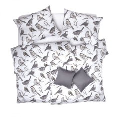 SCANquilt Obliečky SATÉN DESIGN grey birds štandardný 1x paplón 140x200 + 1x vankúš 70x90 cm