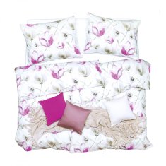 SCANquilt Obliečky SATÉN DESIGN magnolia biela ružová štandardný 1x paplón 140x200 + 1x vankúš 70x90 cm