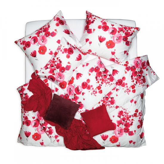 SCANquilt Obliečky SATÉN PLUS anabela biela červená štandardný 1x paplón 140x200 + 1x vankúš 70x90 cm
