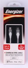 Energizer USB kábel, biela, USB-C - Lightning (Apple), 2 m, 3492548228171