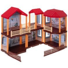 WOWO Vila pre bábiky s červenou strechou, osvetlením a nábytkom - výška 39,5 cm