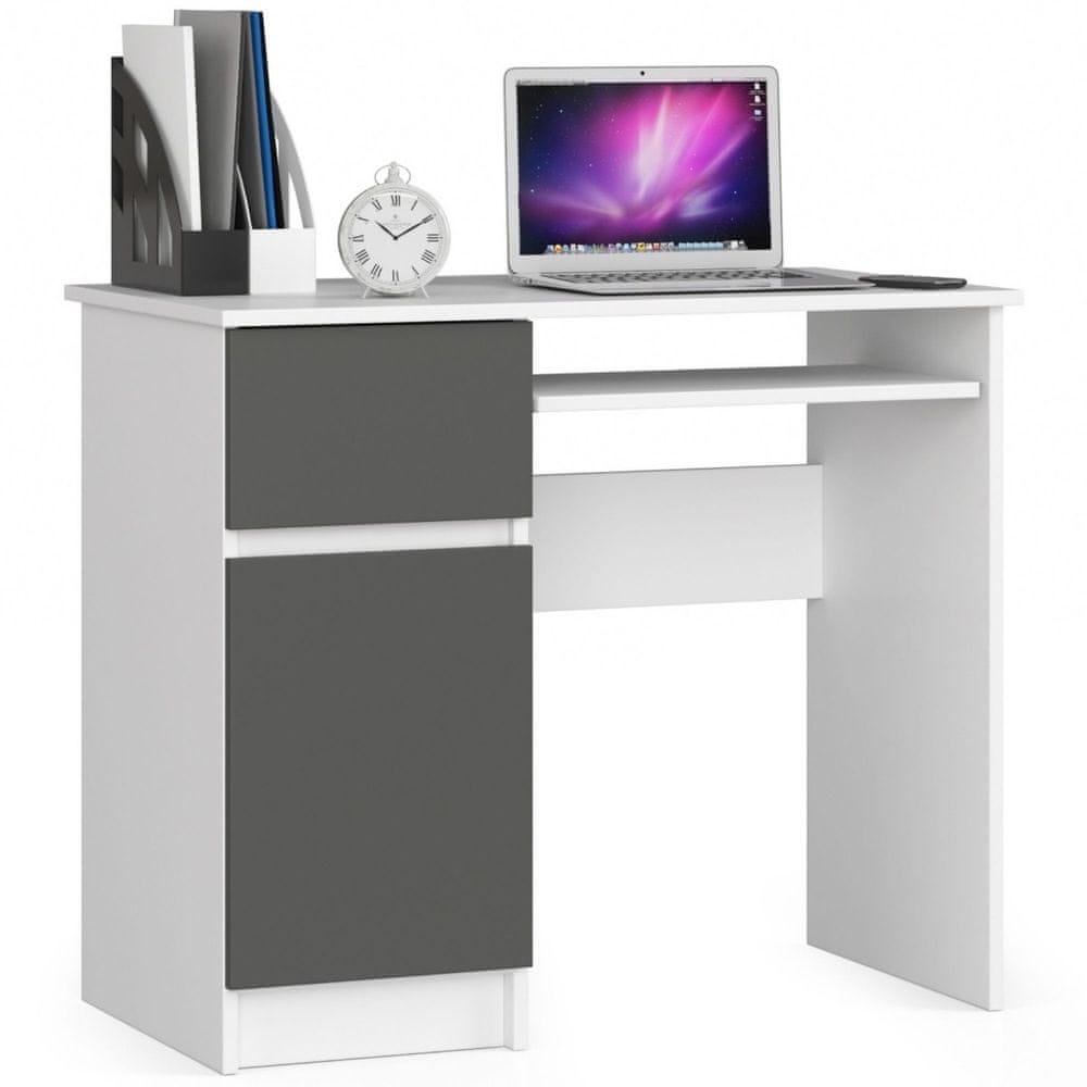 Akord Písací stôl 90 cm Piksel ľavý biely/sivý