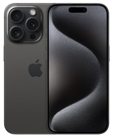 Apple iPhone 15 Pro, supervýkonný procesor, strojové učenie, A17 Pro, veľký displej, trojitý zadný ultraširokouhlý fotoaparát, predný fotoaparát, 48 Mpx, 12 Mpx, IP68, vodeodolný, Face ID, Dolby Atmos