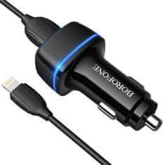Borofone nabíjačka do auta - 2x USB - 2,4A s 1m lightning káblom - Čierna KP27936
