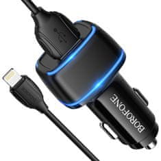 Borofone nabíjačka do auta - 2x USB - 2,4A s 1m lightning káblom - Čierna KP27936
