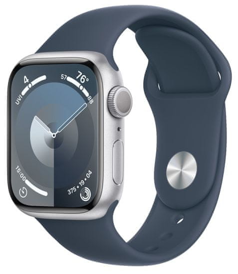 Apple Watch Series 9, 41mm, Silver, Storm Blue Sport Band - S/M (MR903QC/A)