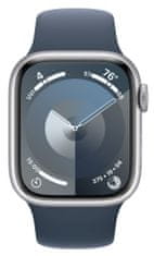 Apple Watch Series 9, 45mm, Silver, Storm Blue Sport Band - S/M (MR9D3QC/A)