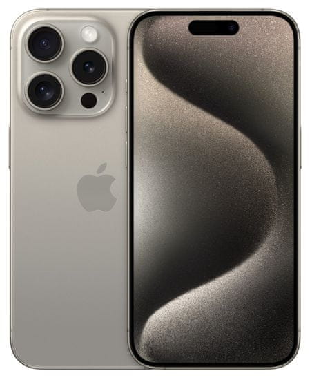 Apple iPhone 15 Pro, supervýkonný procesor, strojové učenie, A17 Bionic, veľký displej, trojitý zadný ultraširokouhlý fotoaparát, predný fotoaparát, 48 Mpx, 12 Mpx, IP68, vodeodolný, Face ID, Dolby Atmos