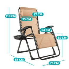 Timeless Tools Polstrovaná stolička zero gravity, rôzne farby- béžová