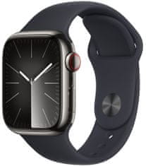 Apple Watch Series 9, Cellular, 41mm, Graphite Stainless Steel, Midnight Band - M/L (MRJ93QC/A)