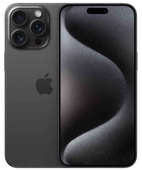 Apple iPhone 15 Pro Max, supervýkonný procesor, strojové učenie, A17 Pro, veľký displej, trojitý zadný ultraširokouhlý fotoaparát, predný fotoaparát, 48 Mpx, 12 Mpx, IP68, vodeodolný, Face ID, Dolby Atmos