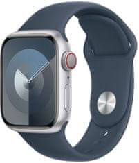Apple Watch Series 9, Cellular, 41 mm, Silver, Storm Blue Sport Band - S/M (MRHV3QC/A)