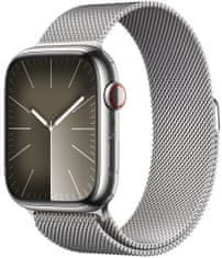 Apple Watch Series 9, Cellular, 45mm, Silver Stainless Steel, Silver Milanese Loop (MRMQ3QC/A)