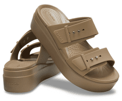 Crocs Brooklyn Buckle Low Wedge Sandals pre ženy, 36-37 EU, W6, Sandále, Šlapky, Papuče, Khaki, Hnedá, 207431-260