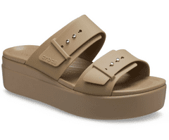 Crocs Brooklyn Buckle Low Wedge Sandals pre ženy, 41-42 EU, W10, Sandále, Šlapky, Papuče, Khaki, Hnedá, 207431-260