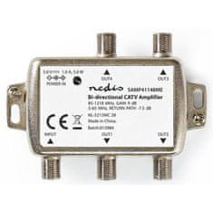 Nedis Zosilňovač CATV, Max. zesílení 12 dB, 85-1218 MHz, 4 výstupy, zpětný kanál - 7, 5 dB, 5-65 MHz, konektor F