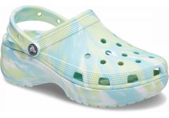 Crocs Classic Platform Marbled Clogs pre ženy, 39-40 EU, W9, Dreváky, Šlapky, Papuče, Celery/Multi, Zelená, 207176-3UB