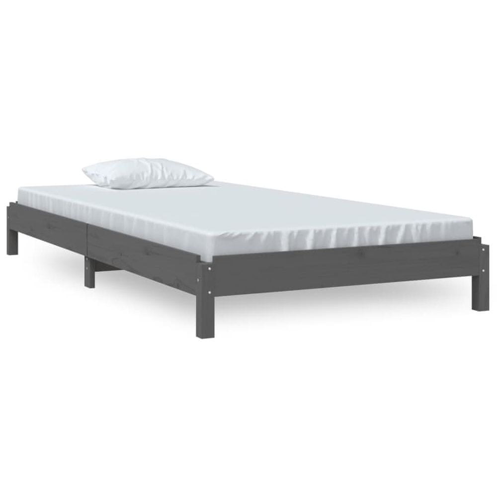 Vidaxl Stohovateľná posteľ sivá 75x190 cm borovicový masív