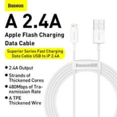 BASEUS Lightning Superior Series cable, Fast Charging, Data 2.4A, 0.25m biela (CALYS-02)