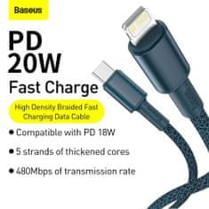 BASEUS Type-C - Lightning High Density Braided Fast charging cable PD 20W 2m Blue (CATLGD-A03)