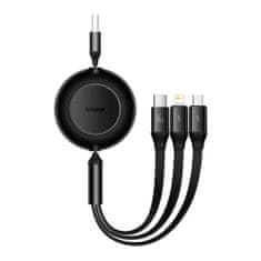 BASEUS Universal 3-in-1 Bright Mirror 2 cable retractable, USB to Micro USB / Lightning / USB Type-C, 66W 1.1m čierna (CAMJ010101)