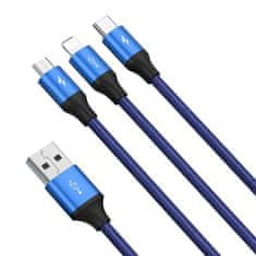 BASEUS Universal 3-in-1 Rapid USB to Type C / Lightning / micro USB data transfer 1.2m Blue (CAJS000003)
