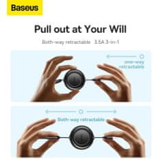 BASEUS Universal 3-in-1 Bright Mirror 2 cable retractable, USB to Micro USB / Lightning / USB Type-C, 3.5A 1.1m čierna (CAMJ010001)