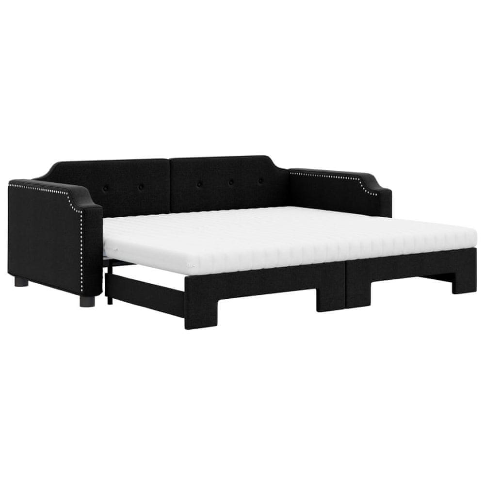 Vidaxl Rozkladacia denná posteľ s matracmi čierna 90x200 cm látka