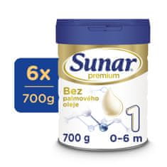 Sunar Premium 1 počiatočné dojčenské mlieko, 6 x 700 g