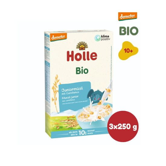Holle Bio Junior celozrnné müsli s obilnými vločkami - 3 x 250g